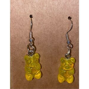 ☀️3/$9☀️ Yellow Glitter Resin Gummy Bear Dangle Earring with .925 Silver Hooks